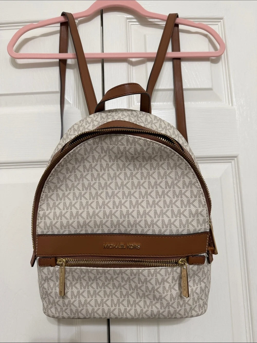 Michael Kors Beige and Brown Logo Mini Backpack